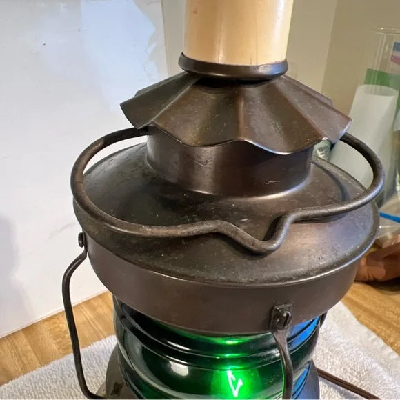 Vintage Nautical Lantern Electric Lamp Green Glass Lantern Base 3-Way Lamp - Picture 3 of 16